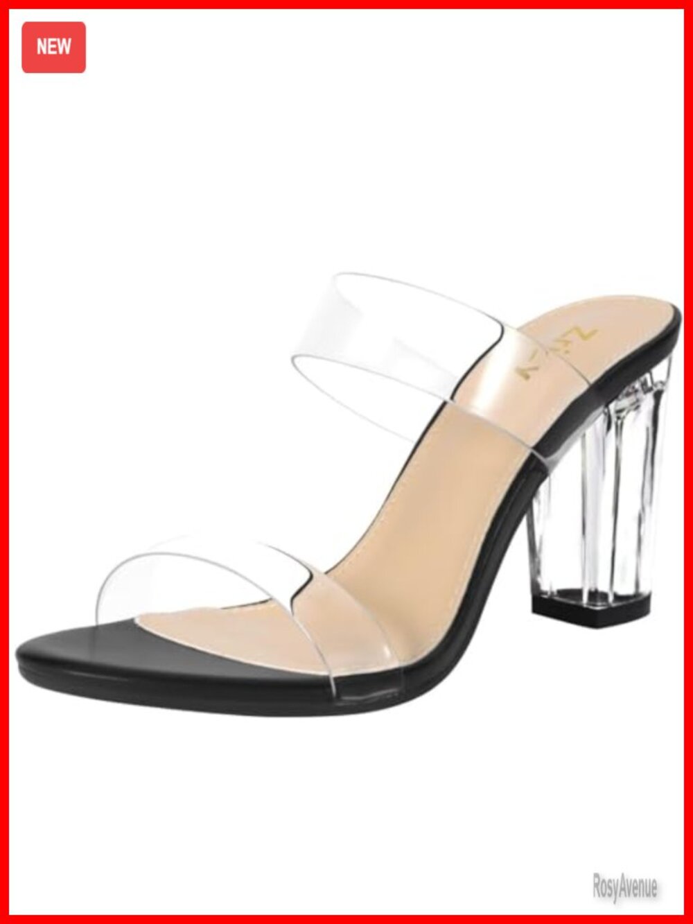 Clear Two Strap Block Chunky Heel Sandals Slip On Dress Heels